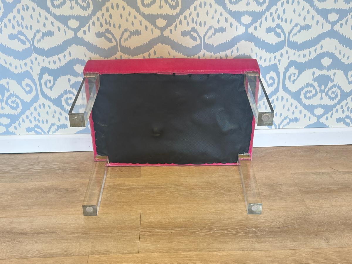 Pink Velvet Upholstered Lucite Bench