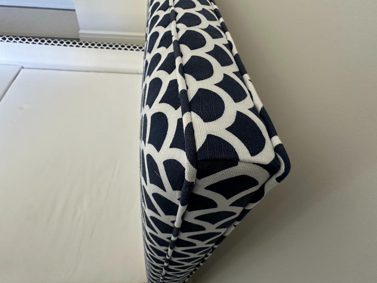 Custom Blue & White Upholstered Queen Bed