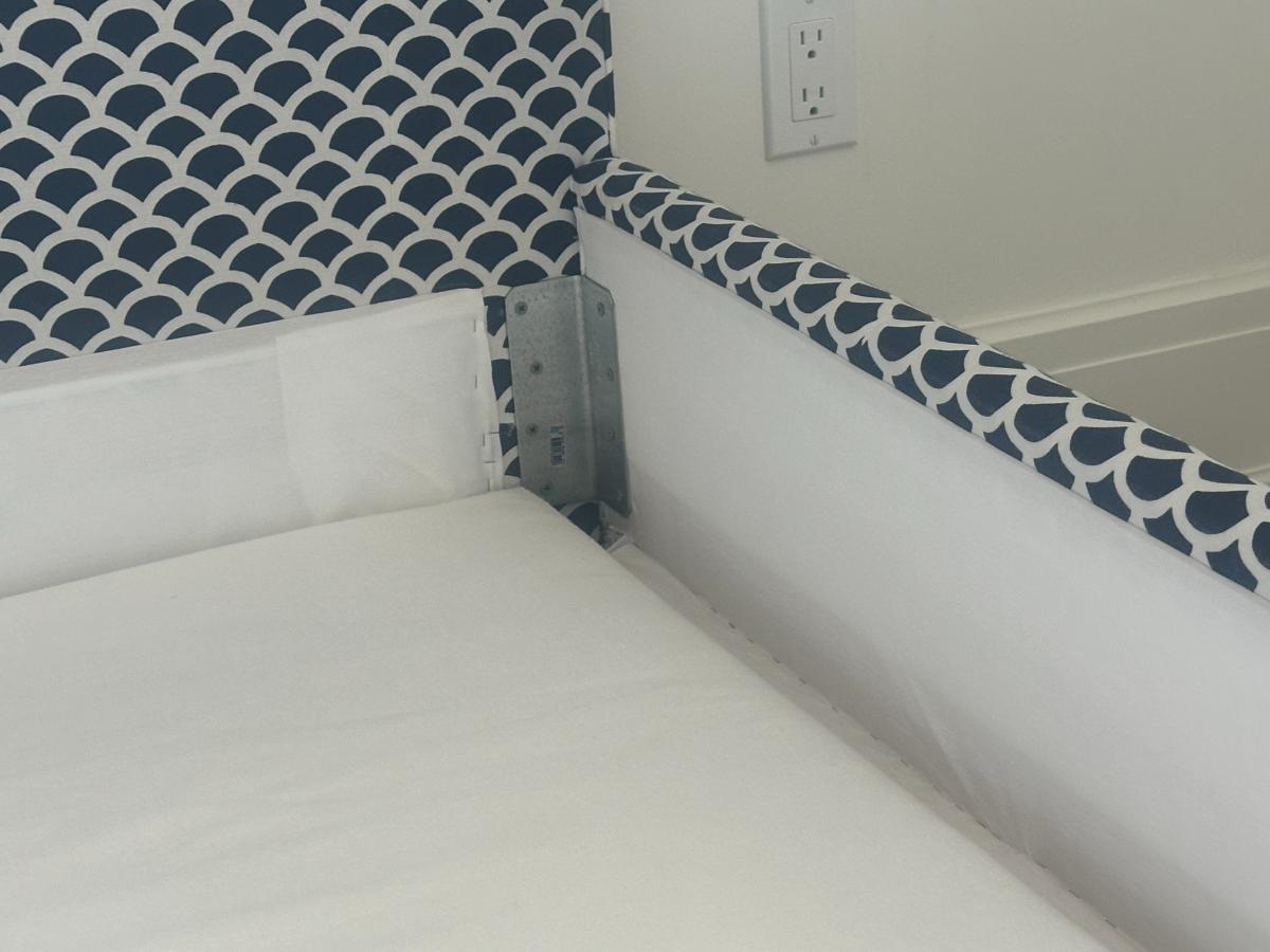 Custom Blue & White Upholstered Queen Bed