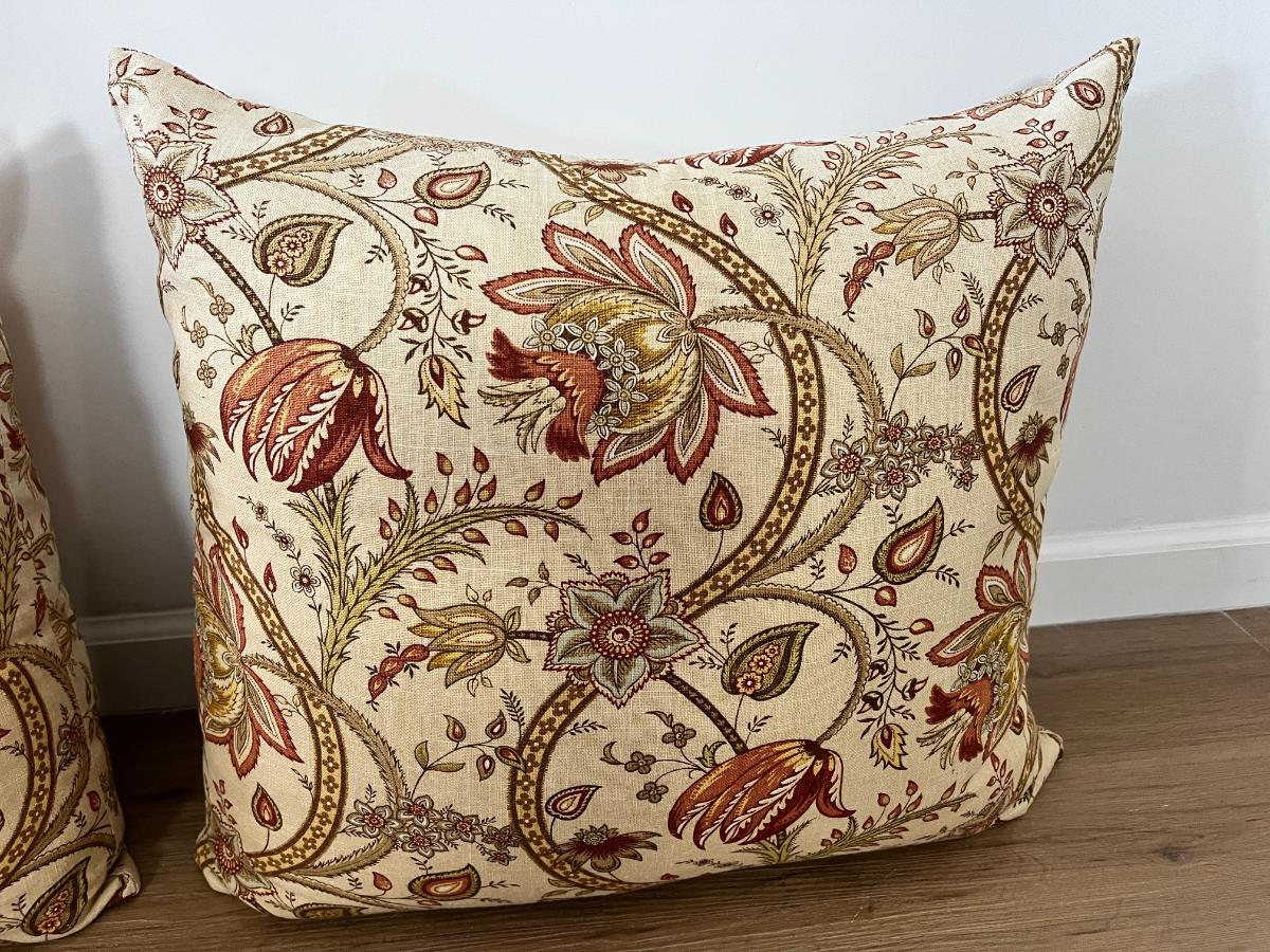 P Kaufmann Biltmore Inn Cerise Beige Floral Pillows, Pair