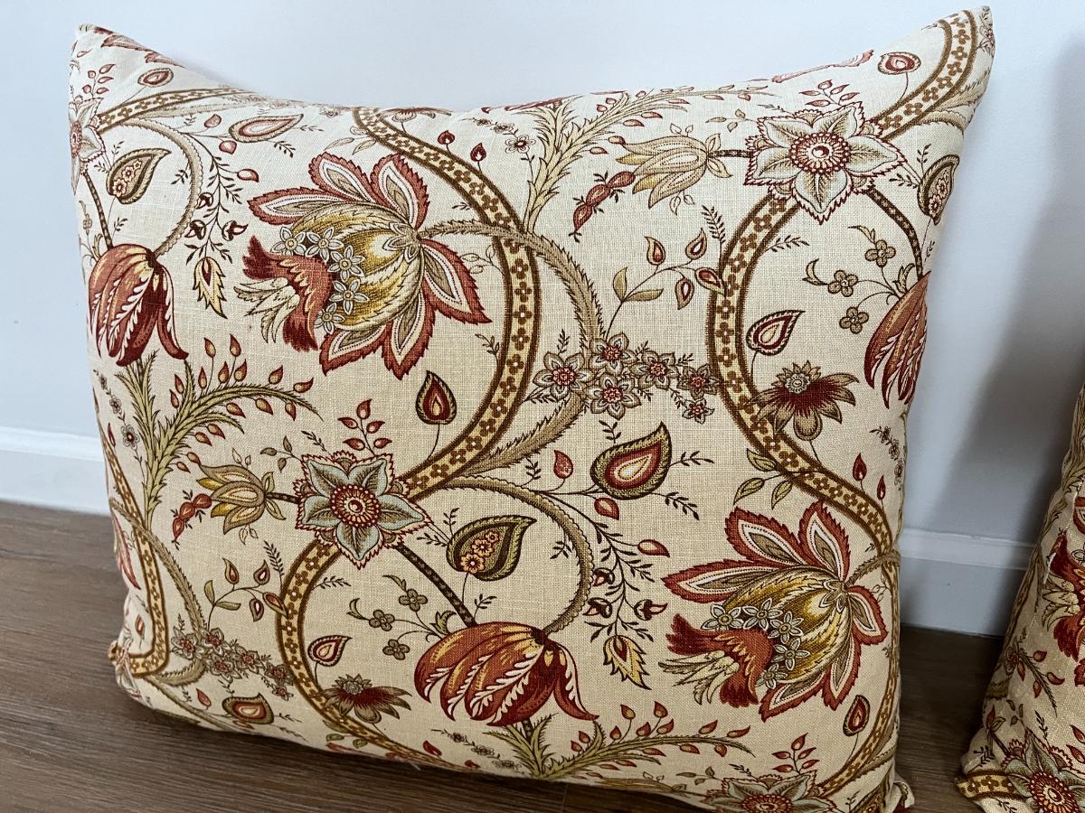 P Kaufmann Biltmore Inn Cerise Beige Floral Pillows, Pair