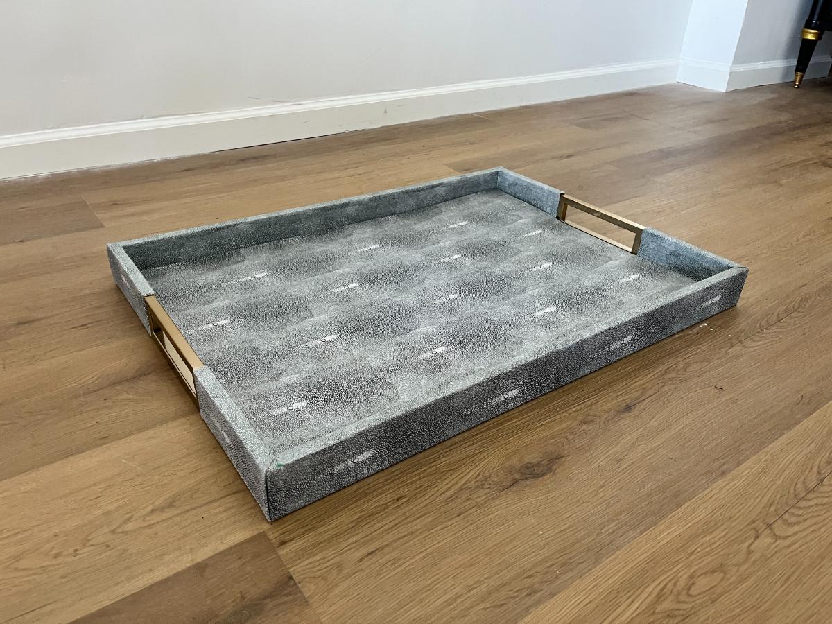 Williams Sonoma Faux Shagreen and Brass Ottoman Tray