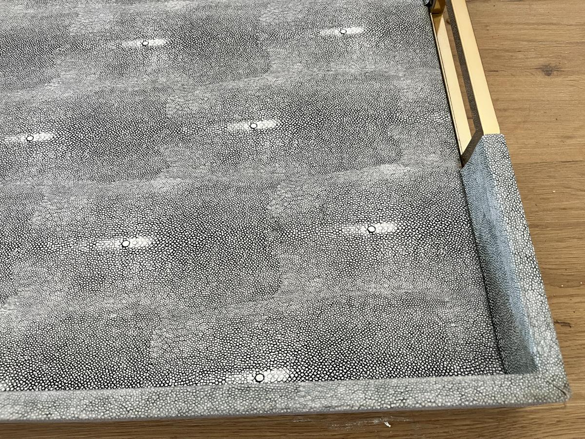 Williams Sonoma Faux Shagreen and Brass Ottoman Tray