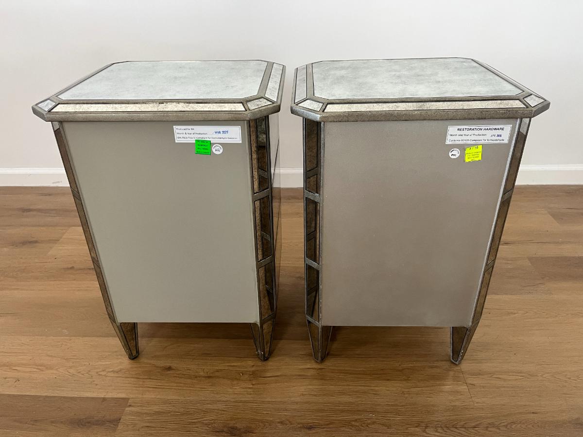 Restoration Hardware Ava Mirrored 3 Drawer Nightstands, Pair