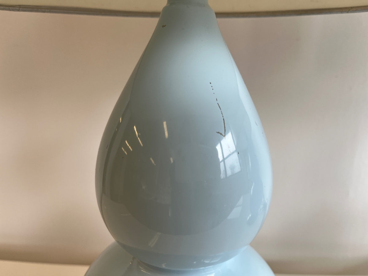 Small Double Gourd Baby Blue Table Lamps, Pair