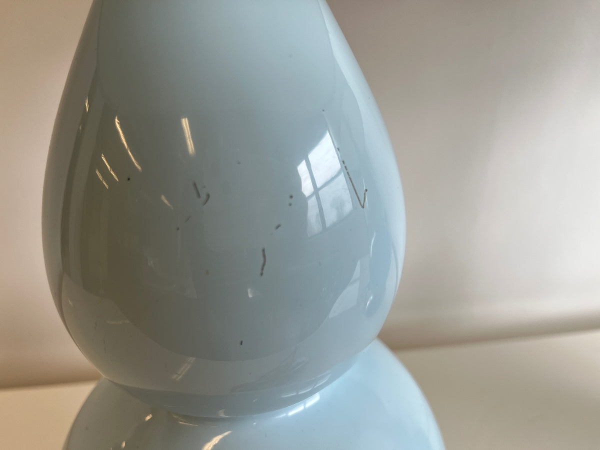 Small Double Gourd Baby Blue Table Lamps, Pair