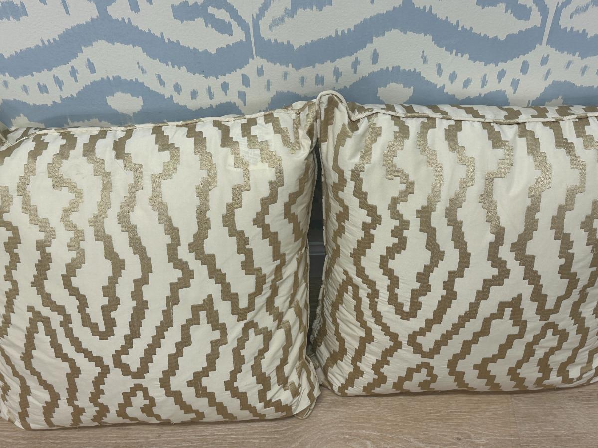 Gold Embroidered Silk Pillows, Set of 4