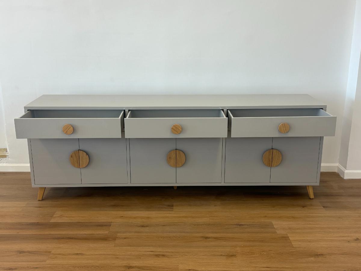 Grey Lacquer Buffet Sideboard with Wood Accents by The CEH