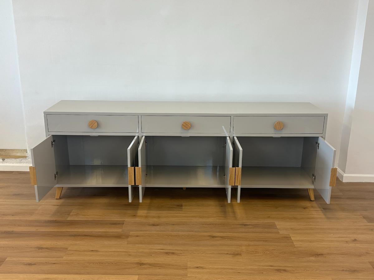 Grey Lacquer Buffet Sideboard with Wood Accents by The CEH