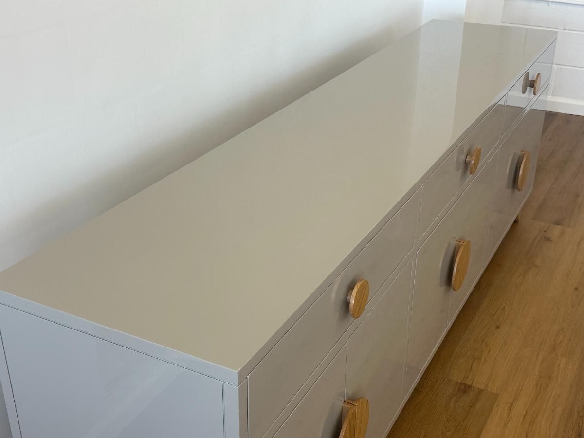 Grey Lacquer Buffet Sideboard with Wood Accents by The CEH
