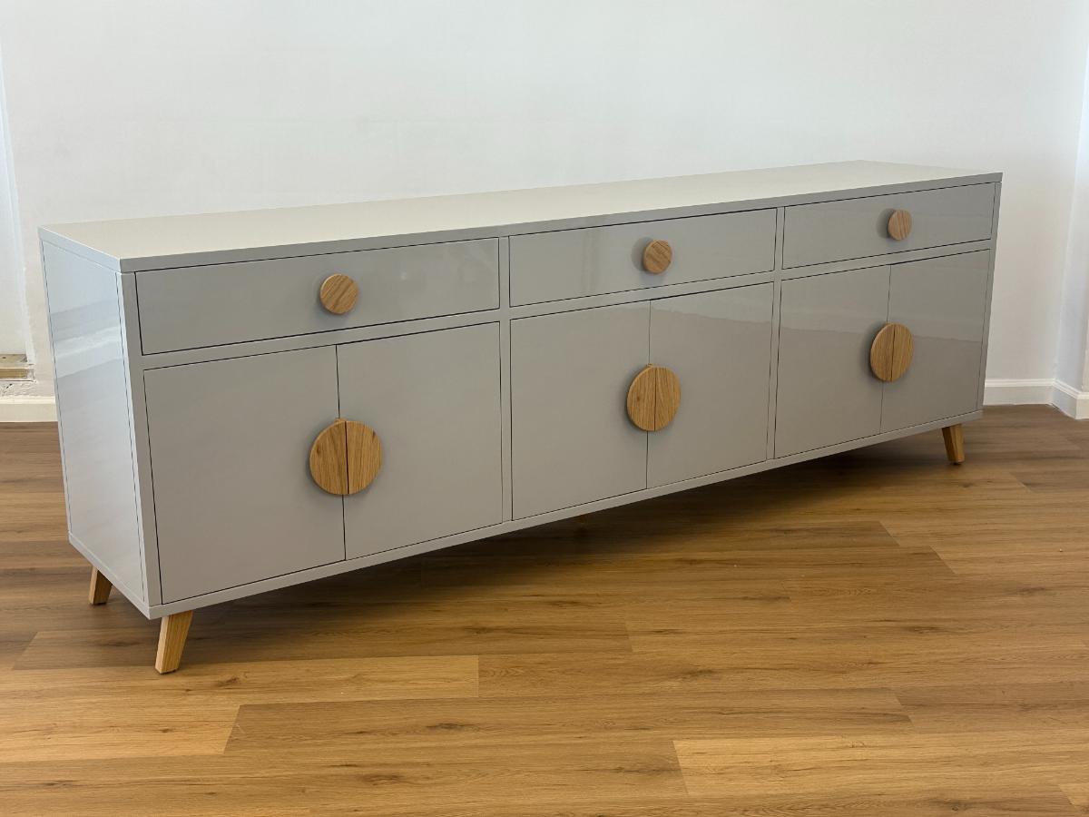 Grey Lacquer Buffet Sideboard with Wood Accents by The CEH