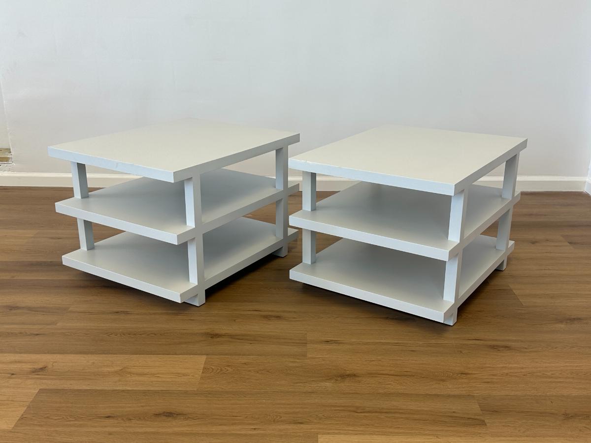 Three Tier Lacquer Side Tables, Pair