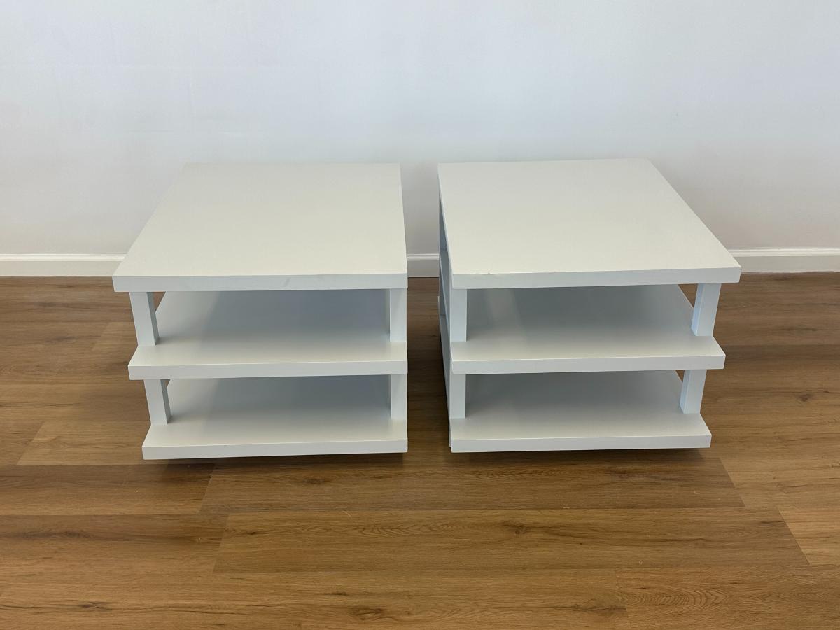 Three Tier Lacquer Side Tables, Pair