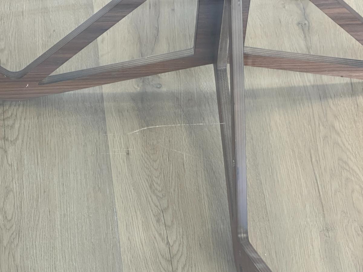 Vintage Walnut Base Cocktail Table with Square Glass Top