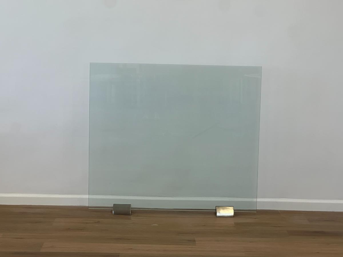 Modern Glass Fireplace Screen with Satin Nickel Base