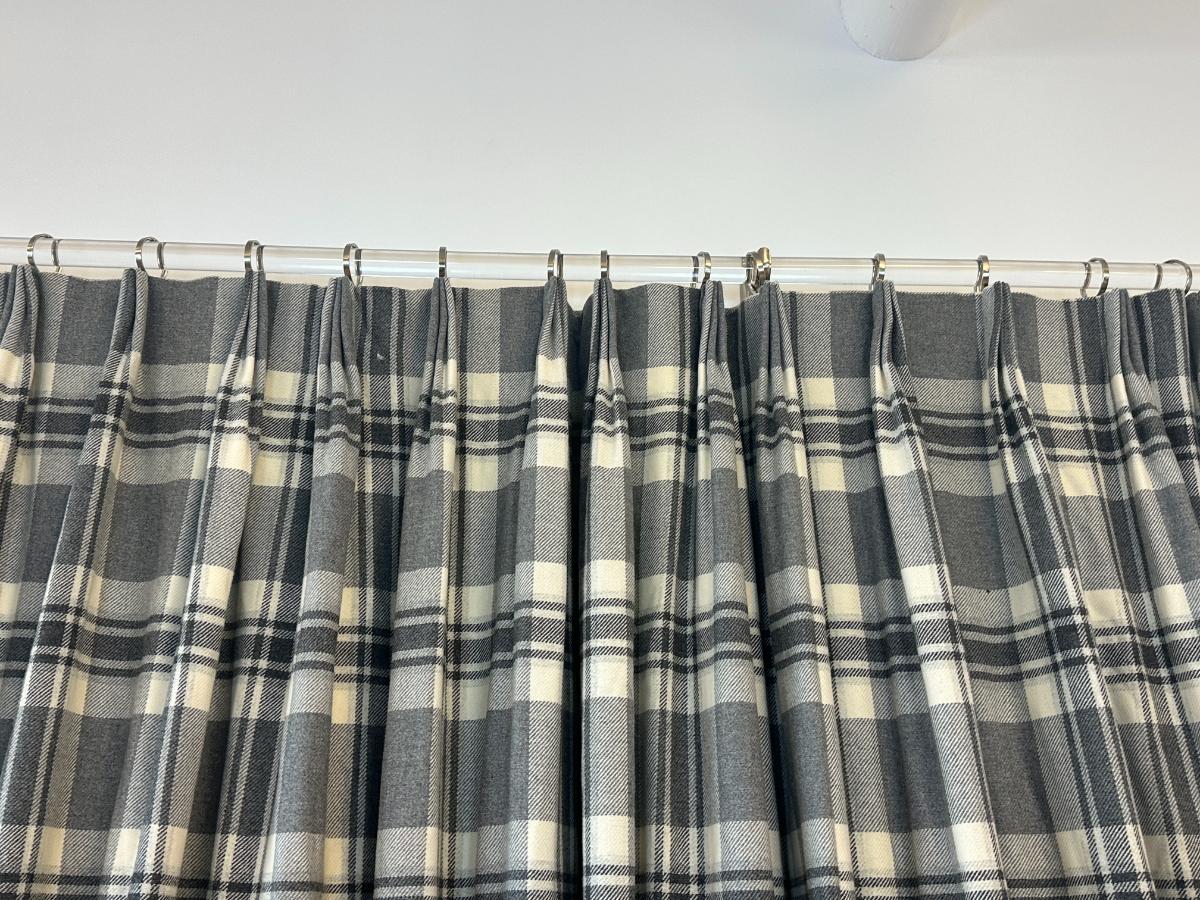 Grey and Ivory Plaid Cashmere Panels, Pair