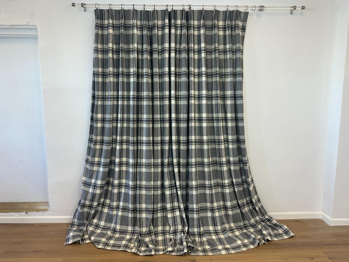 Grey and Ivory Plaid Cashmere Panels, Pair