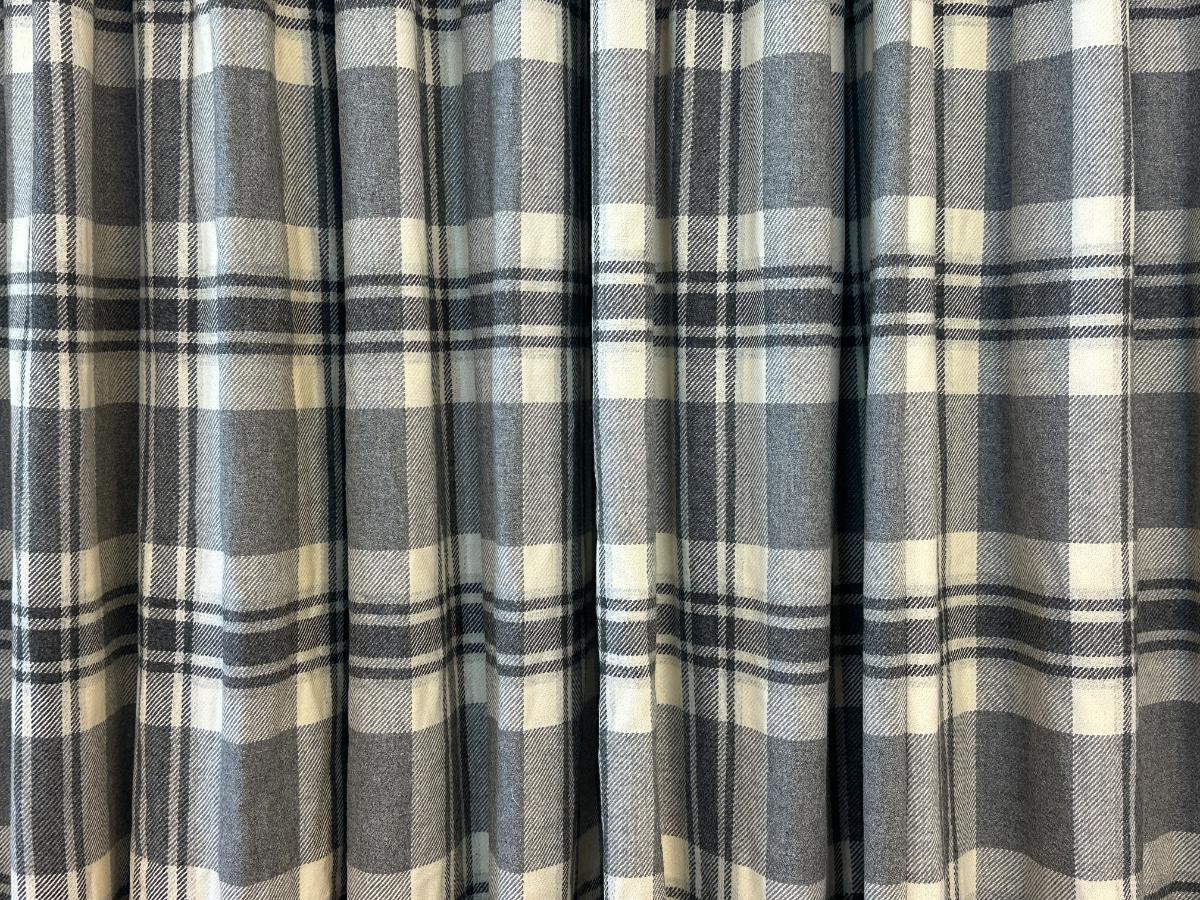 Grey and Ivory Plaid Cashmere Panels, Pair