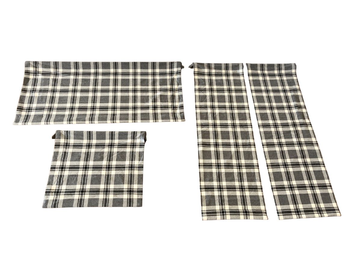 Grey and Ivory Plaid Cashmere Roman Shades, Set of 4