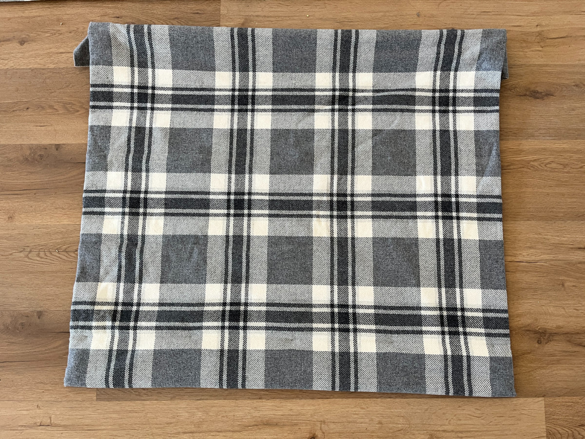 Grey and Ivory Plaid Cashmere Roman Shades, Set of 4