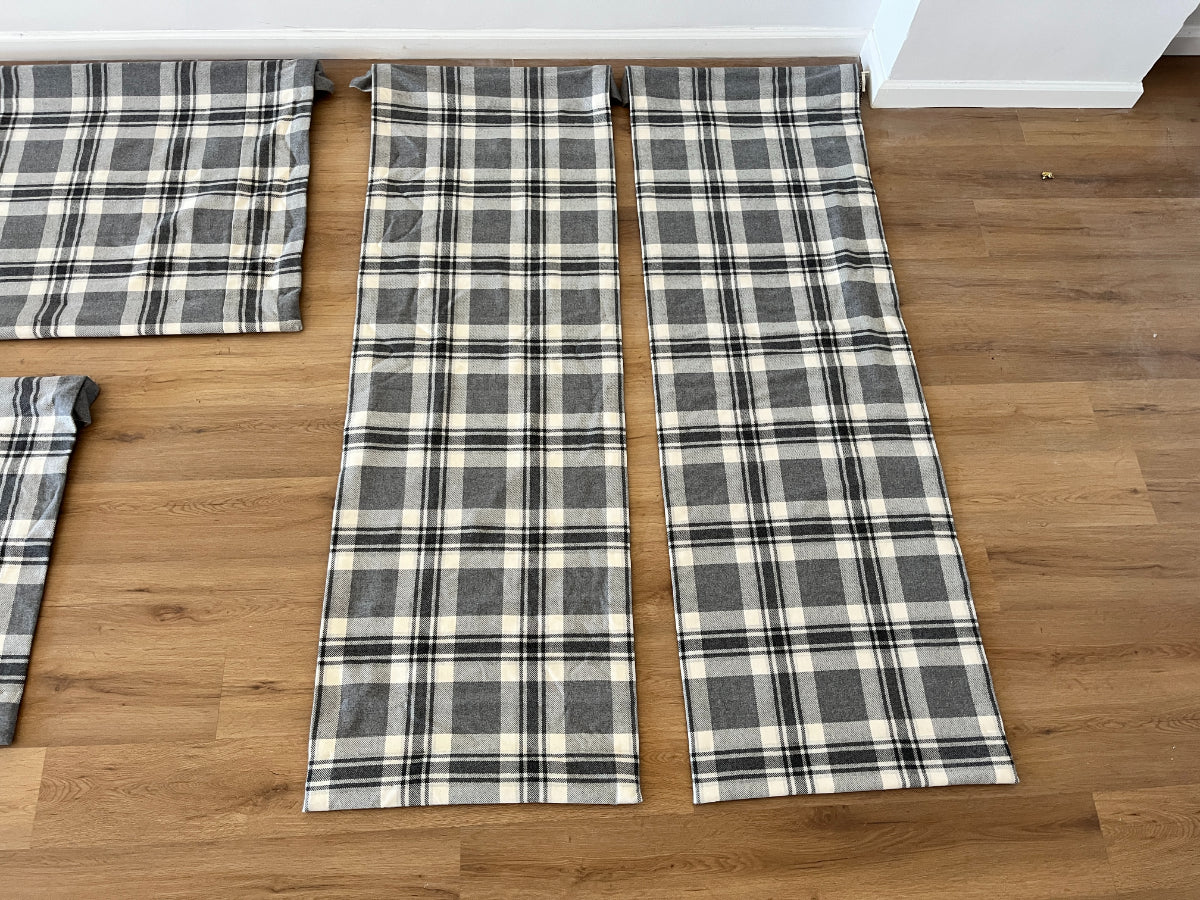 Grey and Ivory Plaid Cashmere Roman Shades, Set of 4