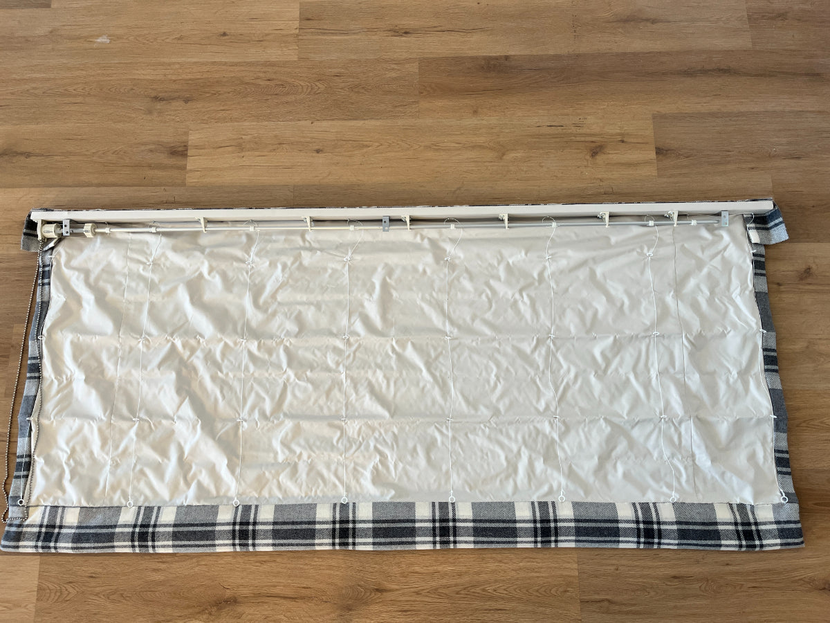 Grey and Ivory Plaid Cashmere Roman Shades, Set of 4