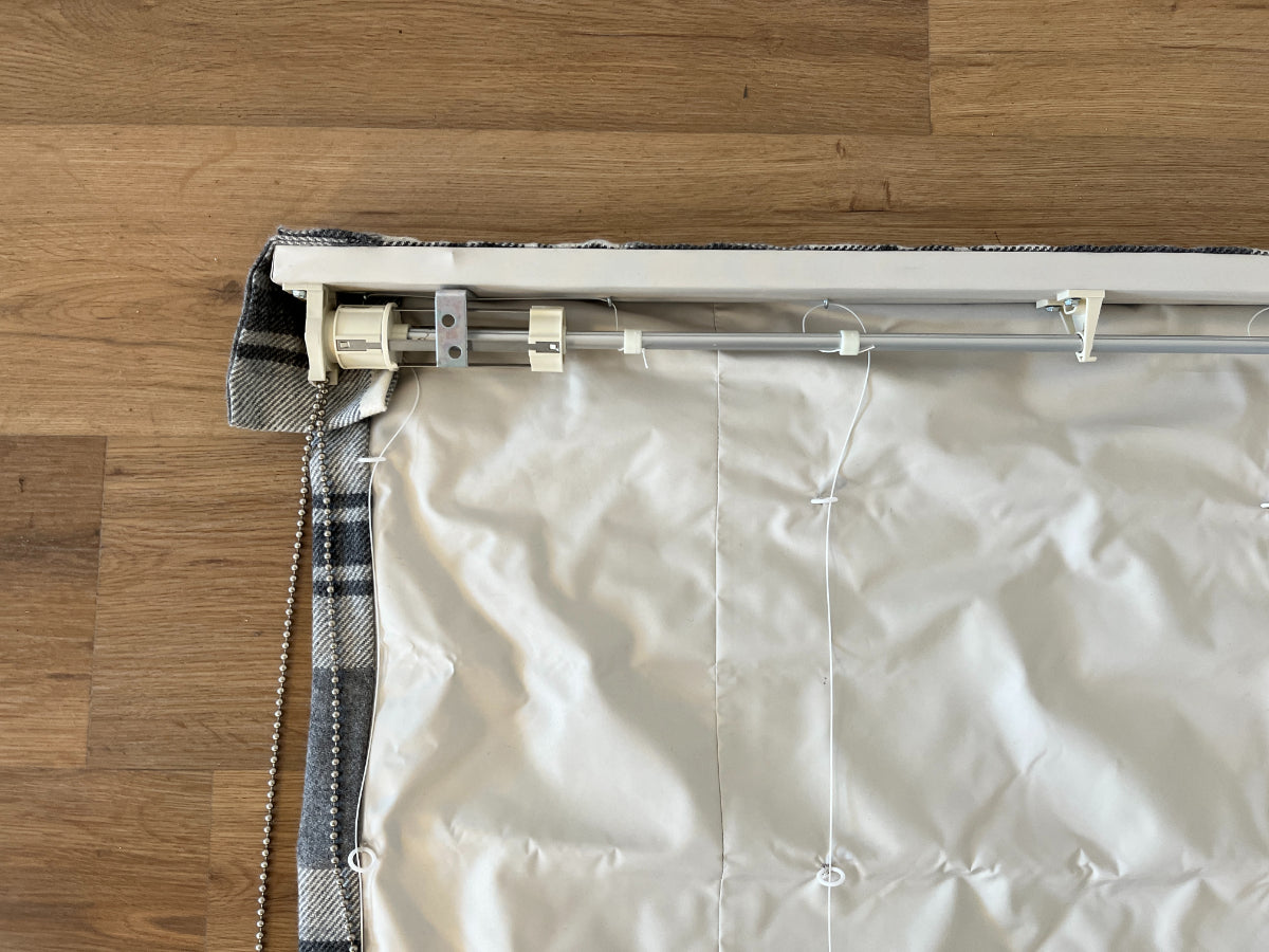 Grey and Ivory Plaid Cashmere Roman Shades, Set of 4