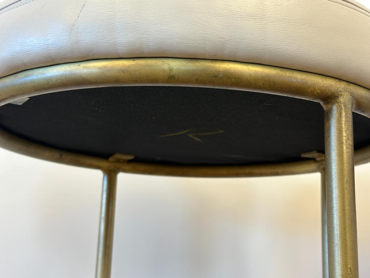 Round Leather and Brass Counter Stools, Pair
