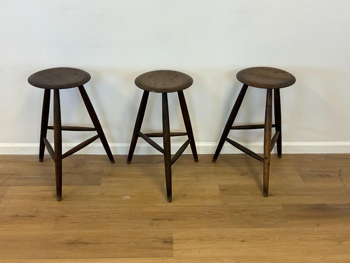 Handcrafted Sawkille Co. Walnut Counter Stools, Set of 3