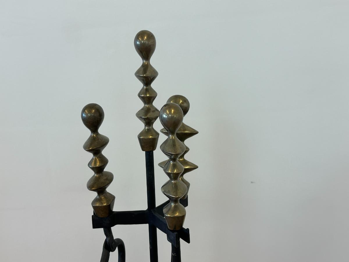 Alberto Giacometti Style Andirons with Matching Tools