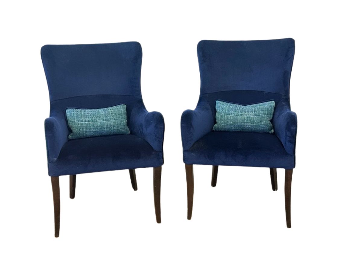 Blue Velvet and Tweed Chairs, Pair