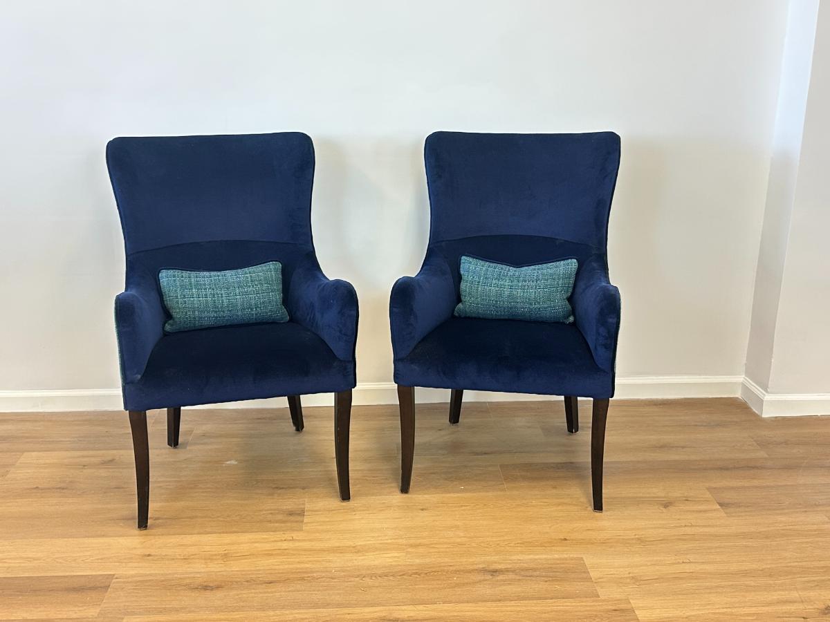 Blue Velvet and Tweed Chairs, Pair