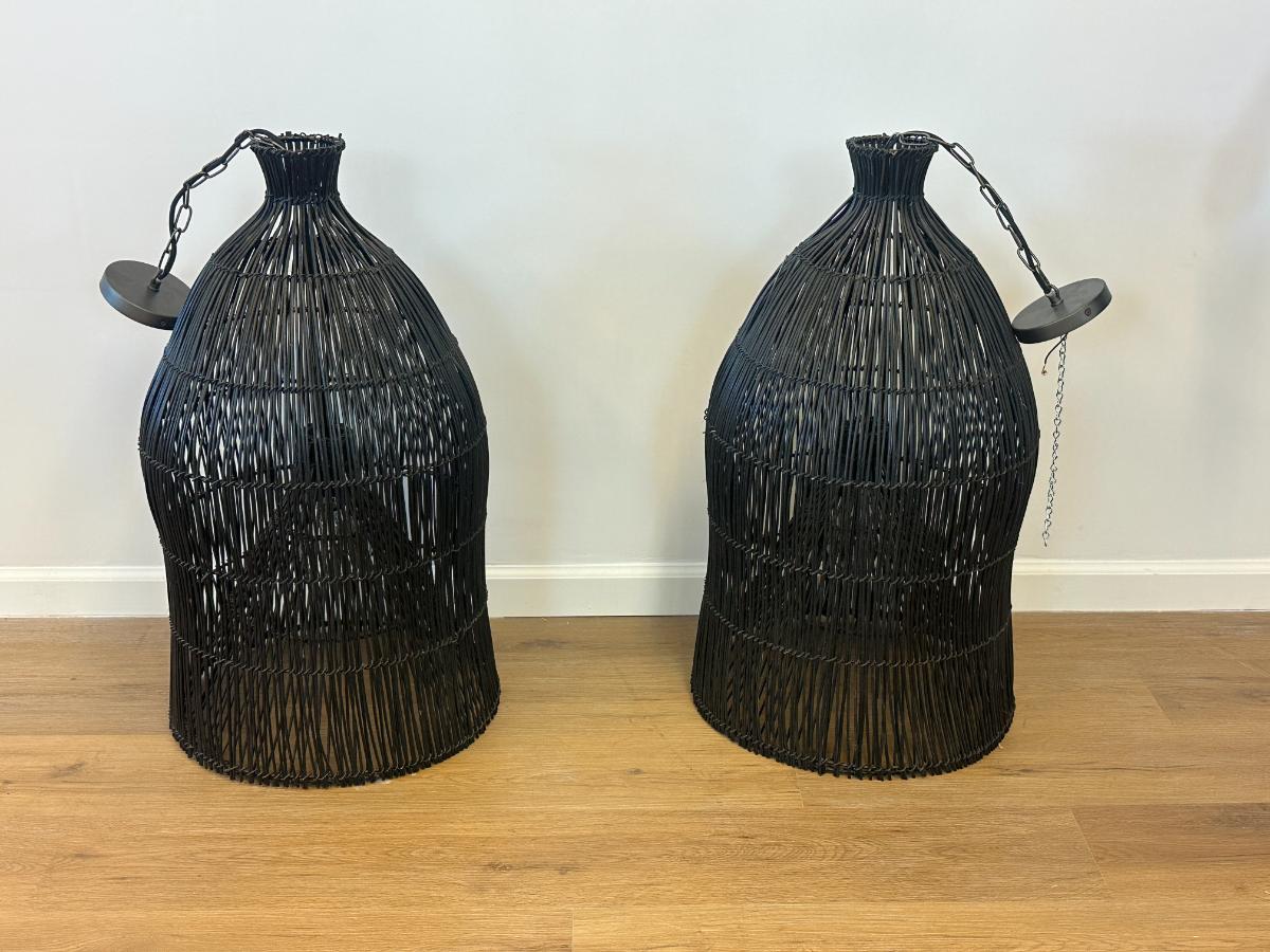 Rattan Pendants, Pair