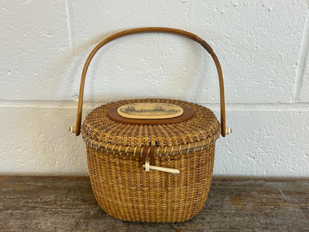 Nantucket Lightship Basket Purse, Signed Farnum, Brant Point, Dual Sides