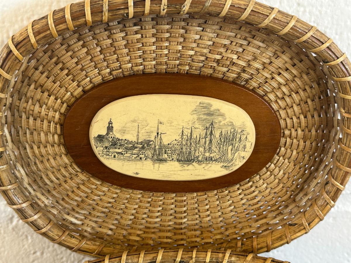 Nantucket Lightship Basket Purse, Signed Farnum, Brant Point, Dual Sides