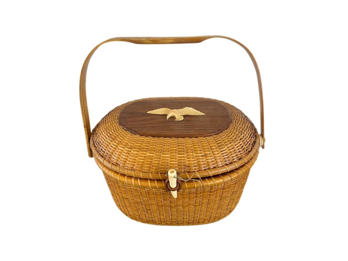 Vintage Nantucket Basket Purse with Bird, Signed, 1977