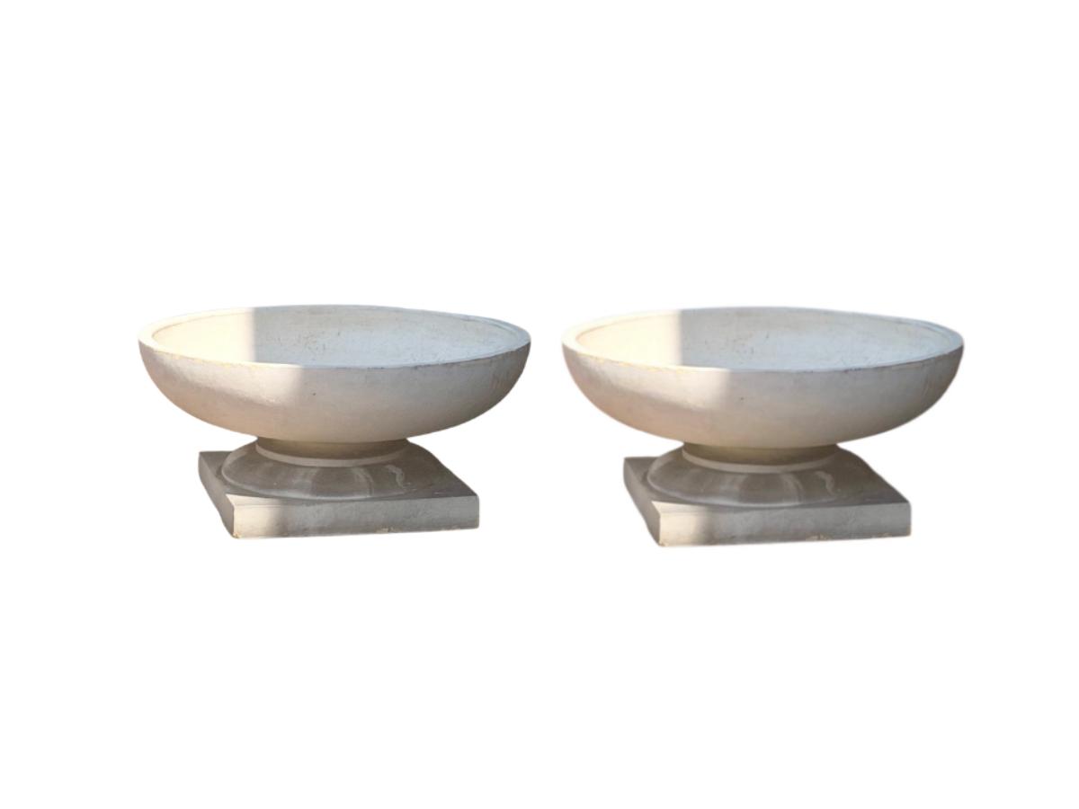 Low Profile Stone Urns, Pair