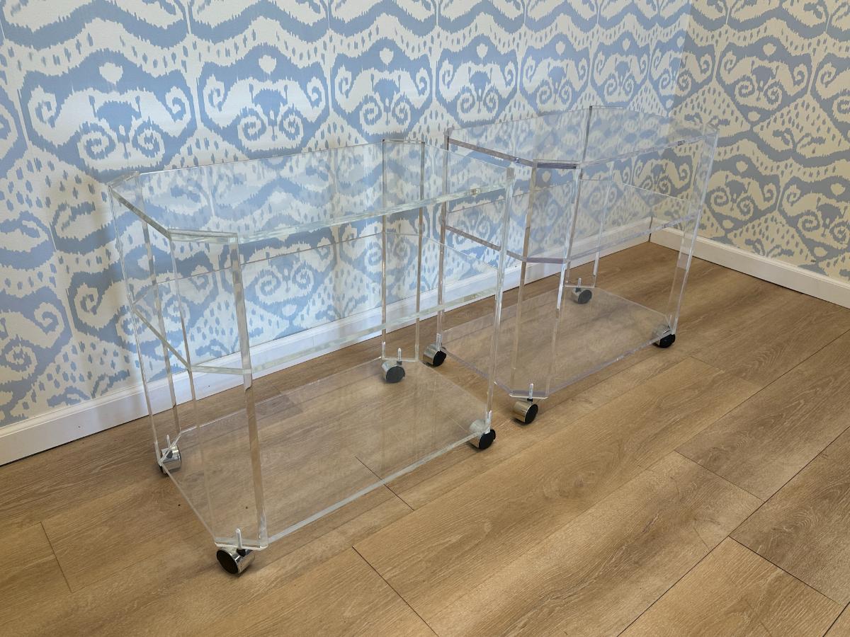 Vintage Lucite Carts / Side Tables, Pair