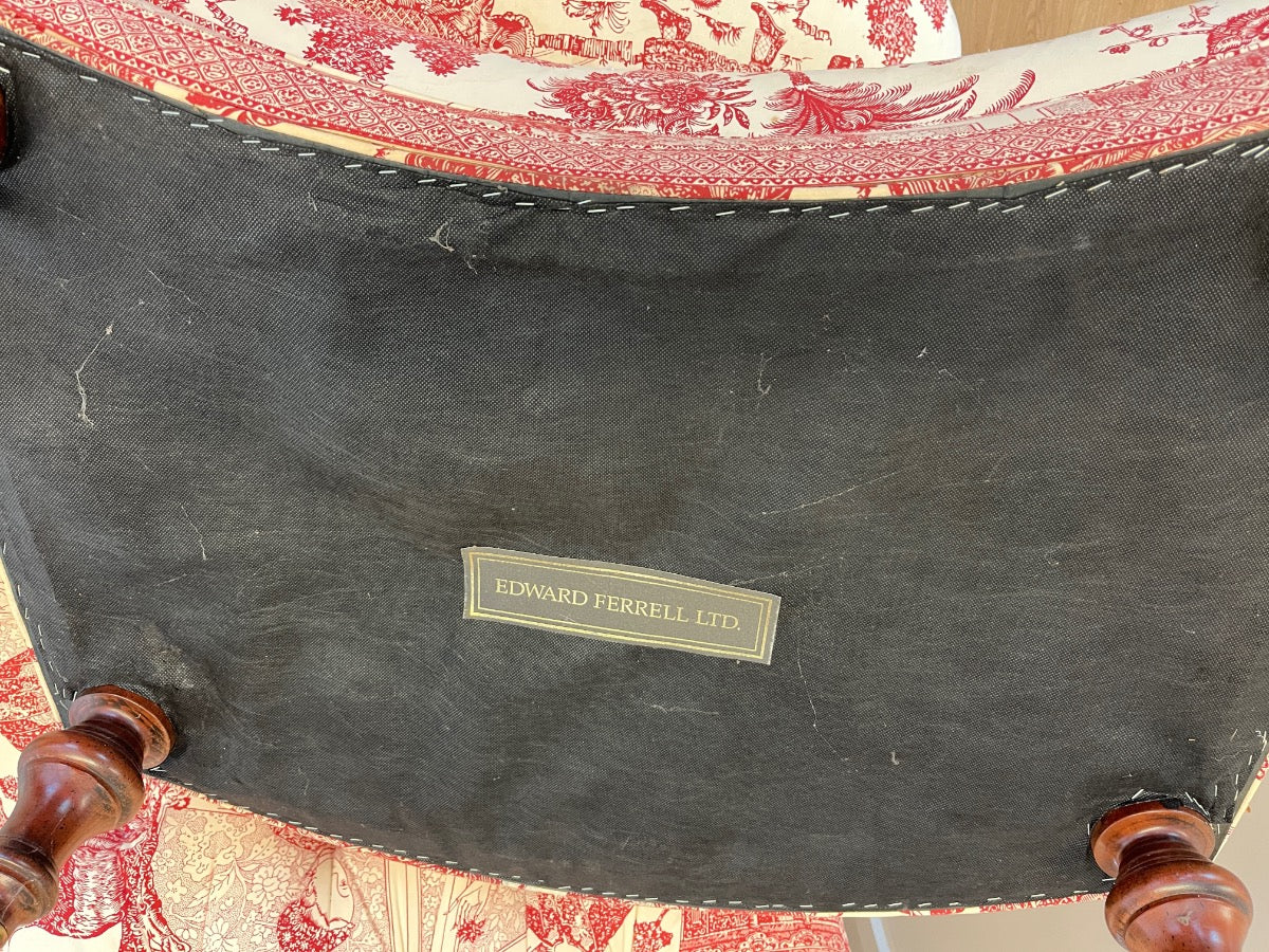 Custom Upholstered Edward Ferrell Tufted Back Club Chairs & Ottoman