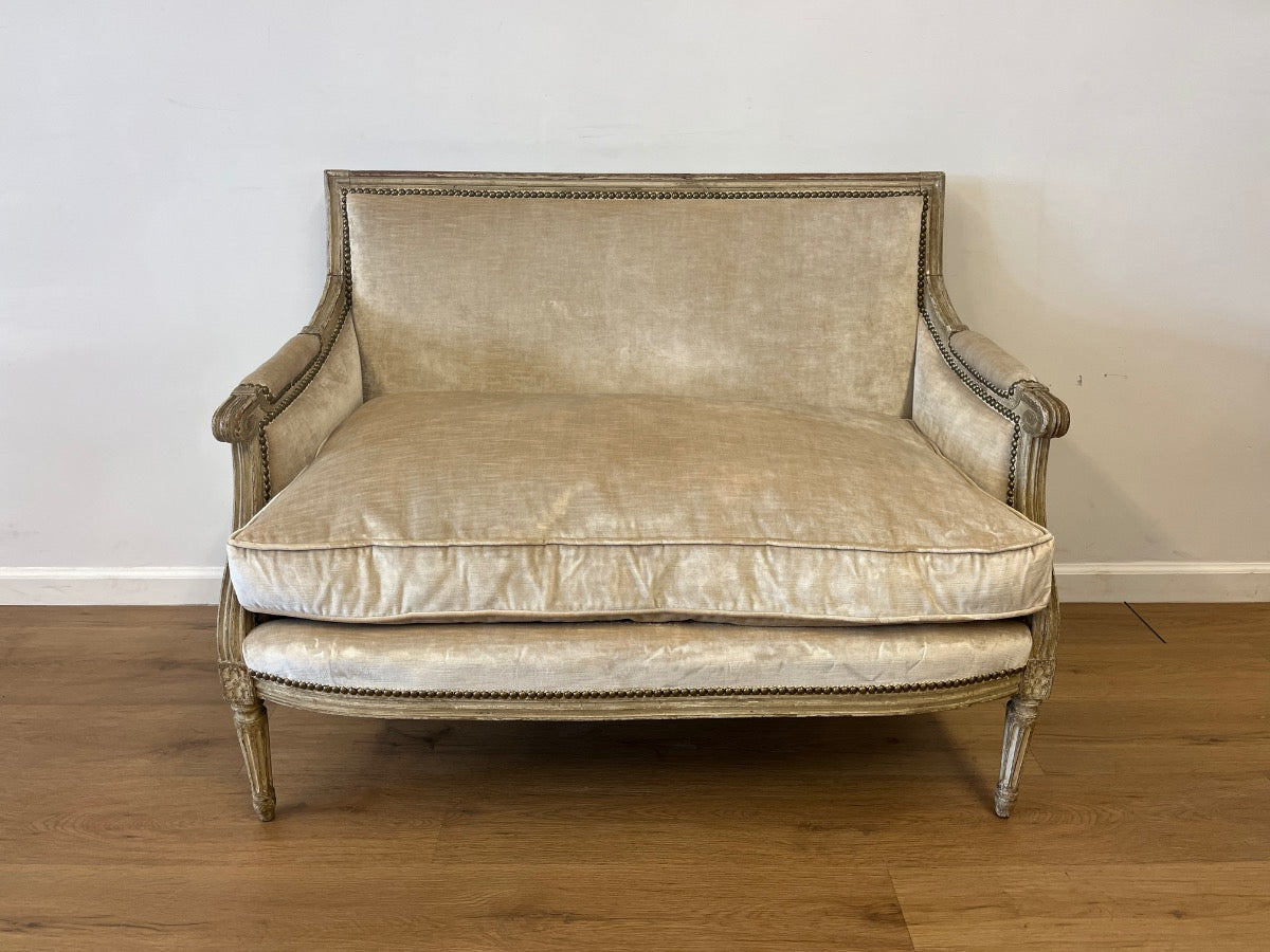 Vintage Louis XVI Style Marquise Settee with Nailhead Detail