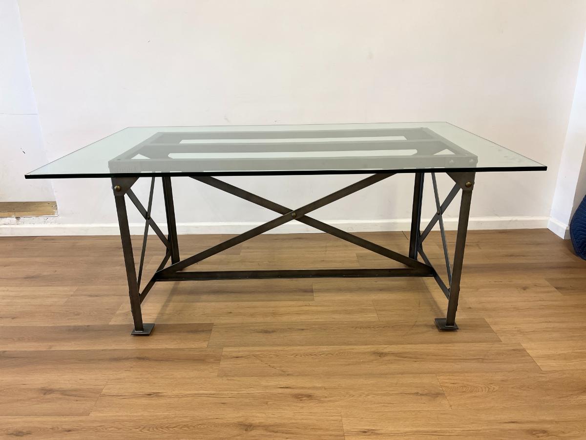 Iron and Glass Industrial Trestle Desk