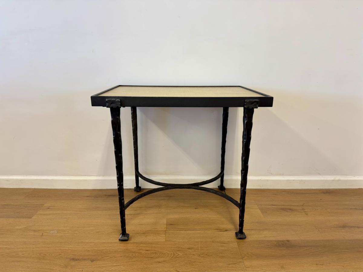 Hand-Forged Iron & Grasscloth Side Table by Thomasville