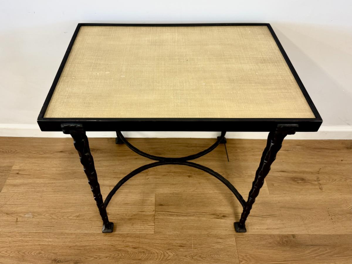Hand-Forged Iron & Grasscloth Side Table by Thomasville