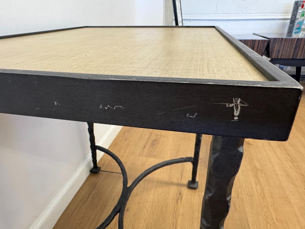 Hand-Forged Iron & Grasscloth Side Table by Thomasville