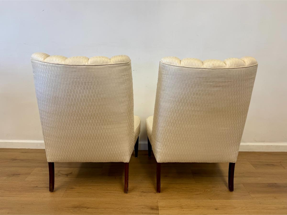 Vintage Channel Back Slipper Chairs in Ivory Upholstery, Pair