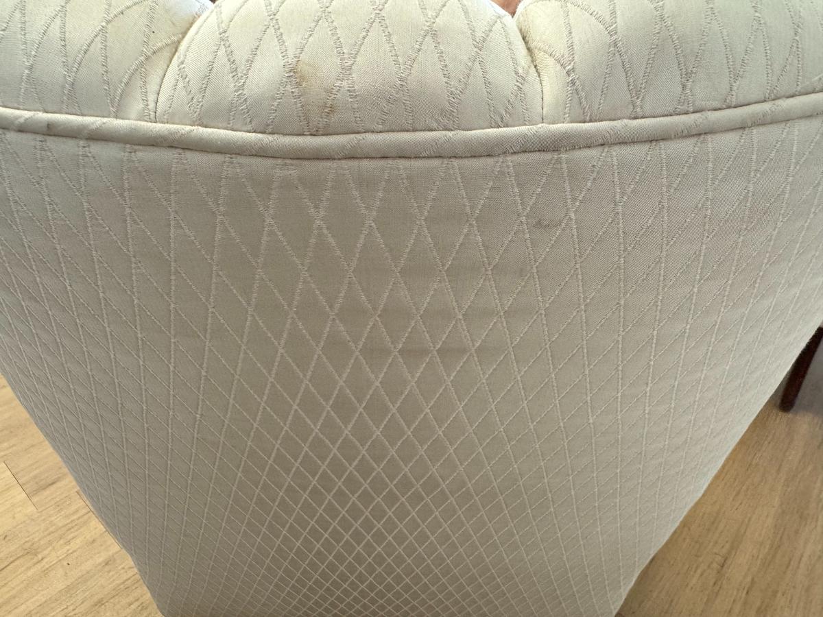 Vintage Channel Back Slipper Chairs in Ivory Upholstery, Pair