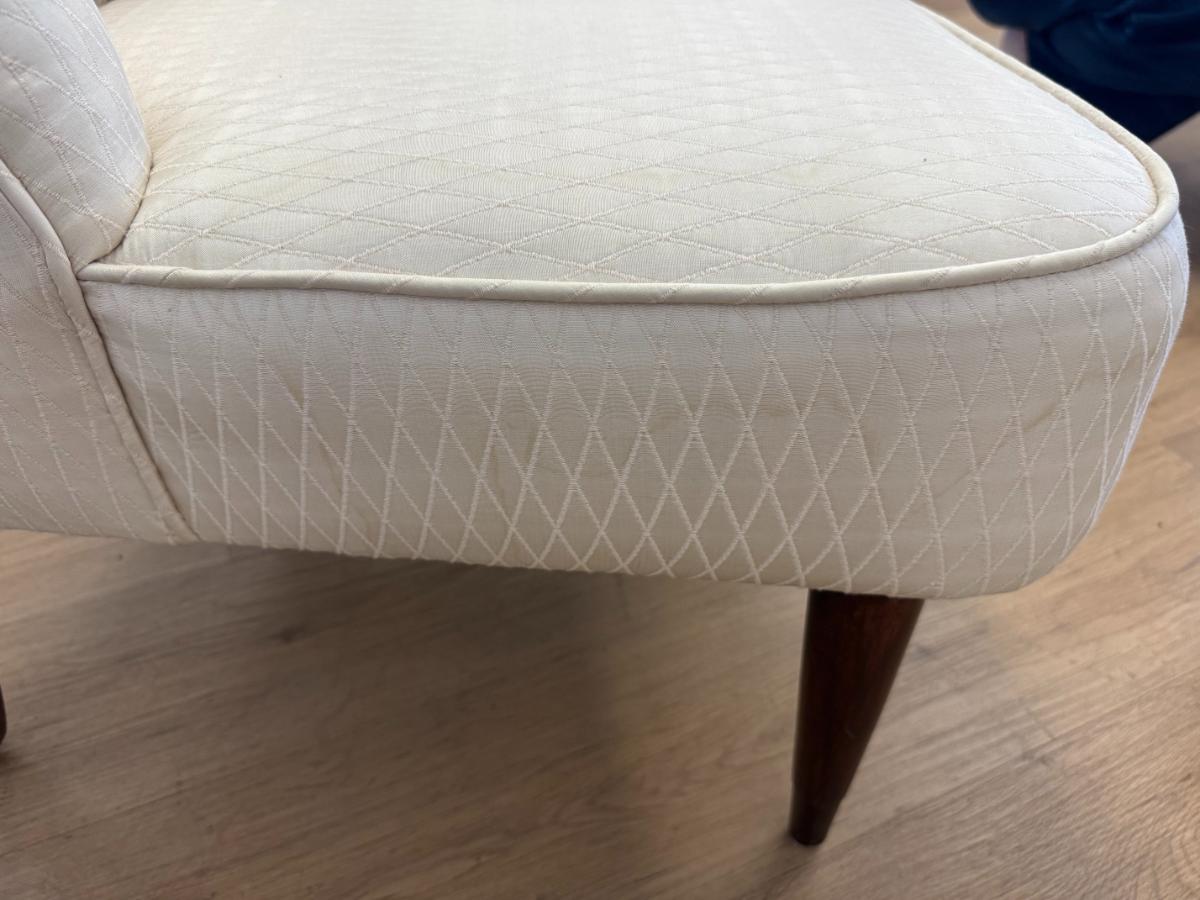 Vintage Channel Back Slipper Chairs in Ivory Upholstery, Pair