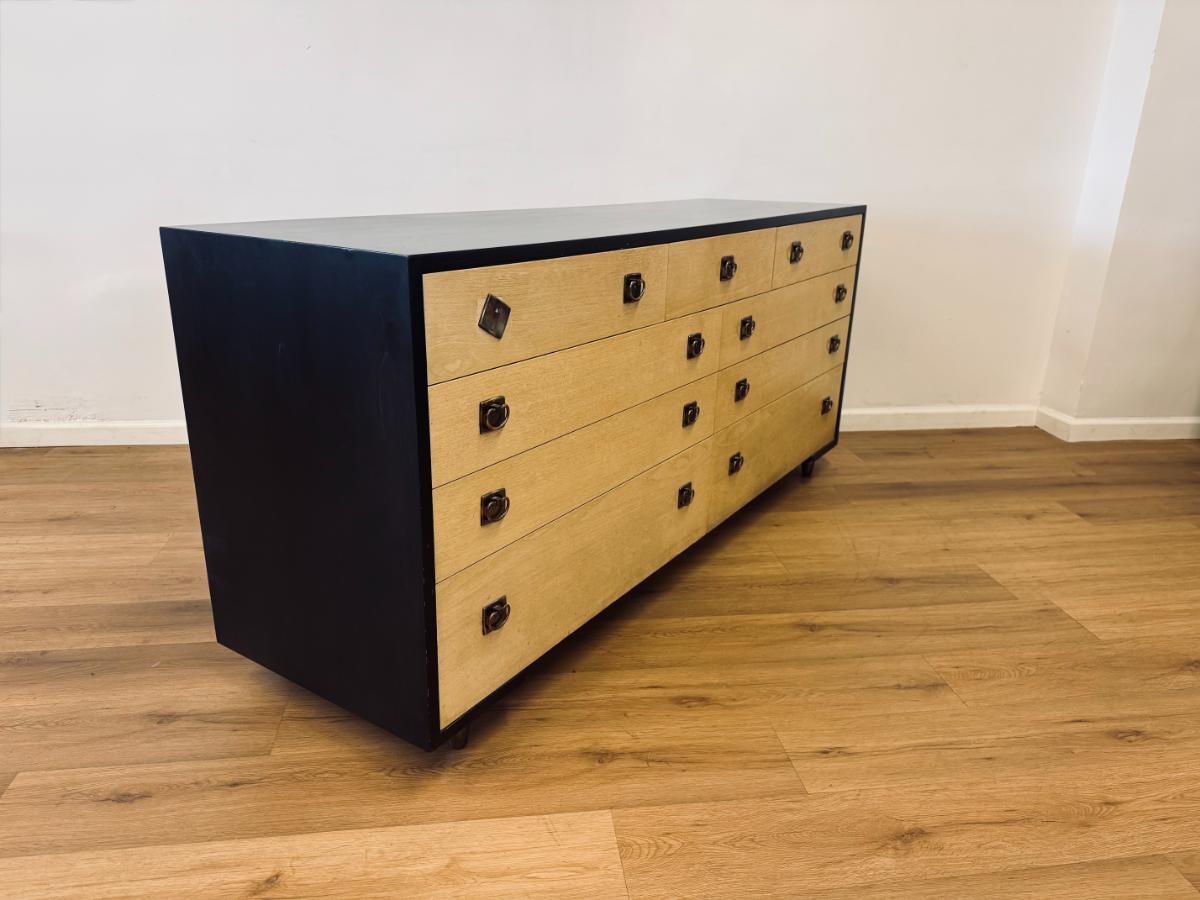 Paul Frankl for Johnson Furniture Cerused Oak & Mahogany Double Dresser