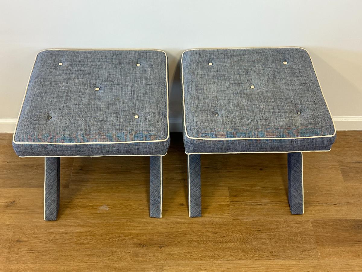 Tufted Parson Style X-Benches in the Style of Billy Baldwin, Pair