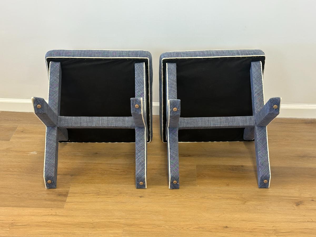 Tufted Parson Style X-Benches in the Style of Billy Baldwin, Pair